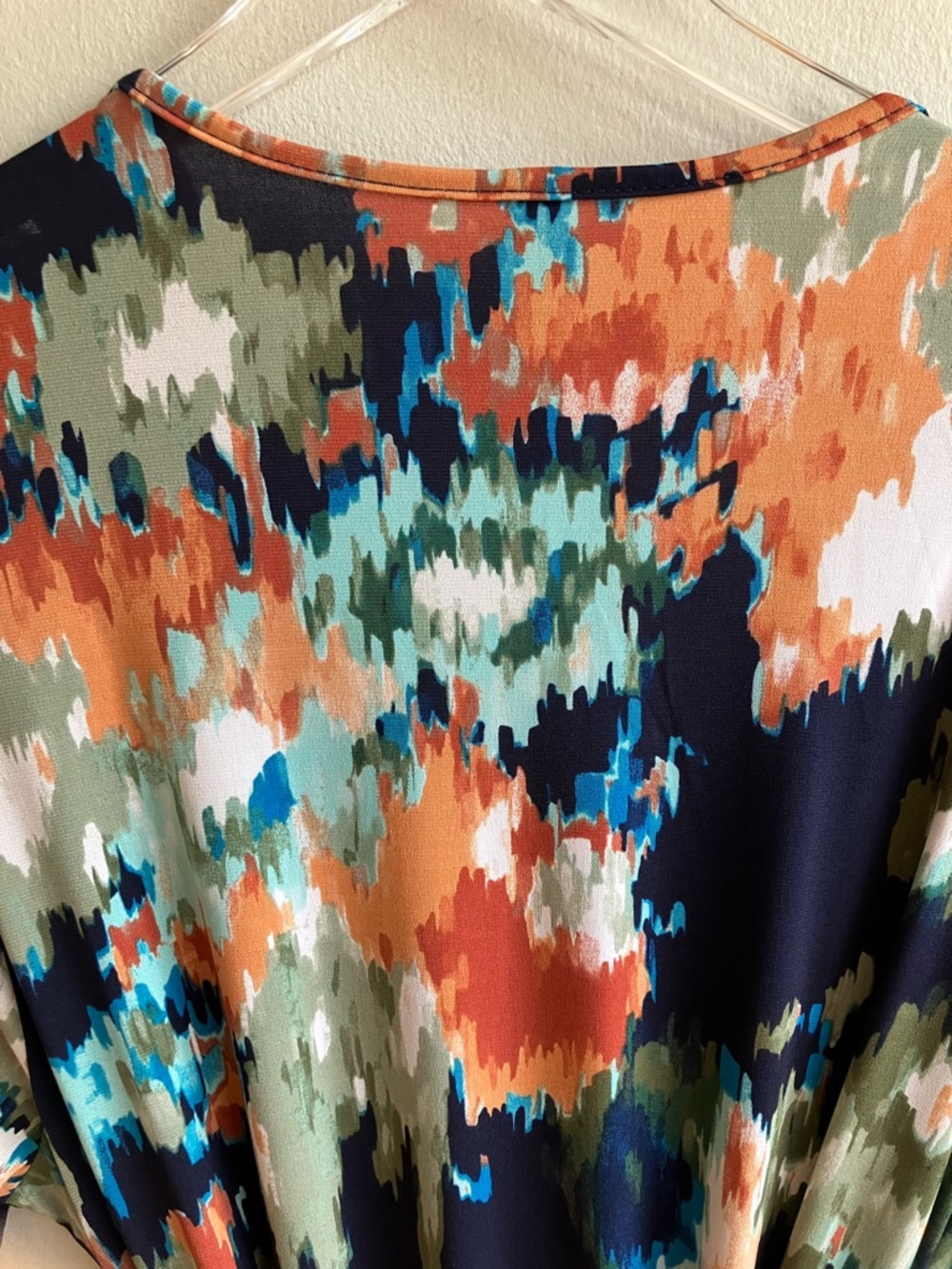 Renee C Abstract Print V-Neck Jersey Wrap Midi Dress Size 3X Floral 3/4 Sleeves - Picture 8 of 12